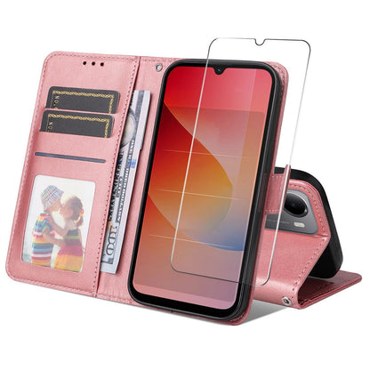For Redmi 15a 5G ENKAY Card Wallet Calf Texture Leather Phone Case with Screen Film(Pink)