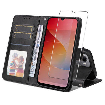 For Redmi 15a 5G ENKAY Card Wallet Calf Texture Leather Phone Case with Screen Film(Black)