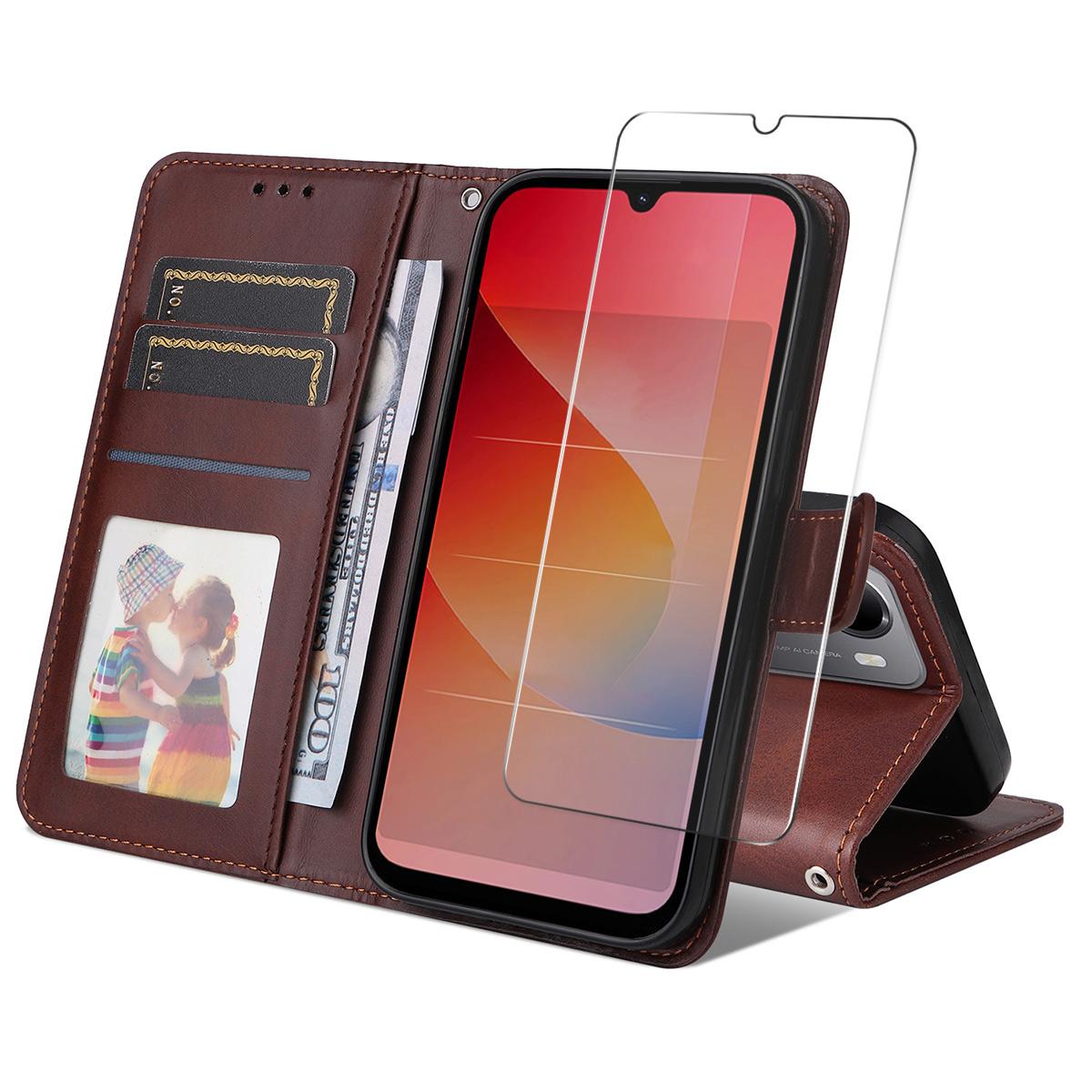 For Redmi 15a 5G ENKAY Card Wallet Calf Texture Leather Phone Case with Screen Film(Brown)