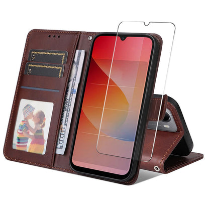 For Redmi 15a 5G ENKAY Card Wallet Calf Texture Leather Phone Case with Screen Film(Brown)