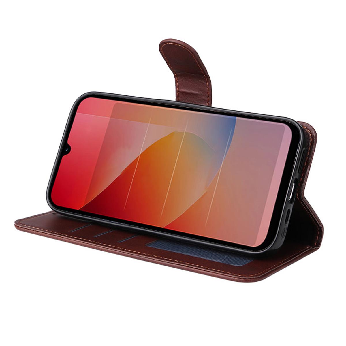 For Redmi 15a 5G ENKAY Card Wallet Calf Texture Leather Phone Case with Screen Film(Brown)