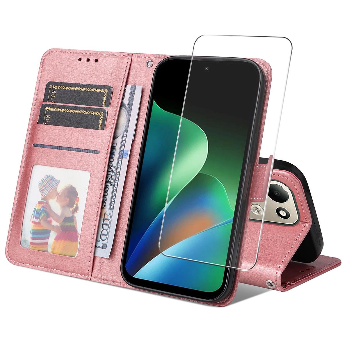 For Redmi Note 17 4G Global 171mm ENKAY Card Wallet Calf Texture Leather Phone Case with Screen Film(Pink)