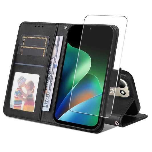 For Redmi Note 17 4G Global 171mm ENKAY Card Wallet Calf Texture Leather Phone Case with Screen Film(Black)