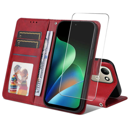 For Redmi Note 17 4G Global 171mm ENKAY Card Wallet Calf Texture Leather Phone Case with Screen Film(Red)