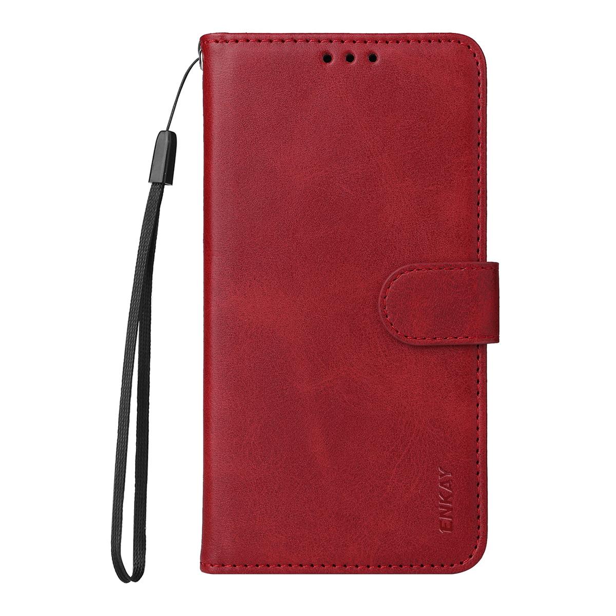 For Redmi Note 17 4G Global 171mm ENKAY Card Wallet Calf Texture Leather Phone Case with Screen Film(Red)