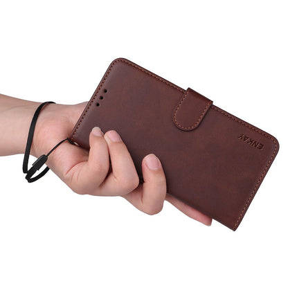 For Redmi Note 17 4G Global 171mm ENKAY Card Wallet Calf Texture Leather Phone Case with Screen Film(Red)