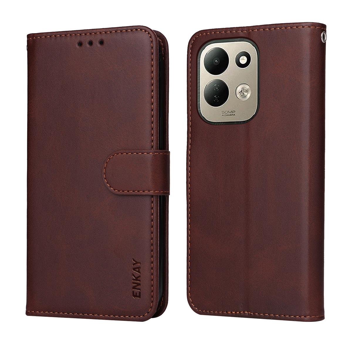 For Redmi Note 17 4G Global 171mm ENKAY Card Wallet Calf Texture Leather Phone Case with Screen Film(Red)