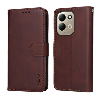 For Redmi Note 17 4G Global 171mm ENKAY Card Wallet Calf Texture Leather Phone Case with Screen Film(Red)