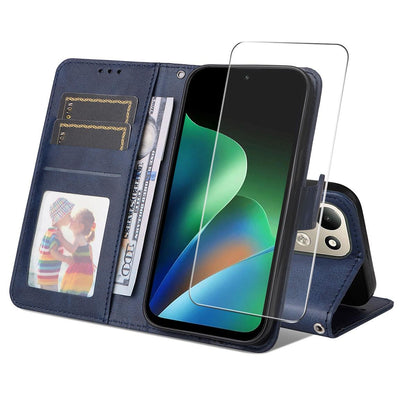 For Redmi Note 17 4G Global 171mm ENKAY Card Wallet Calf Texture Leather Phone Case with Screen Film(Blue)