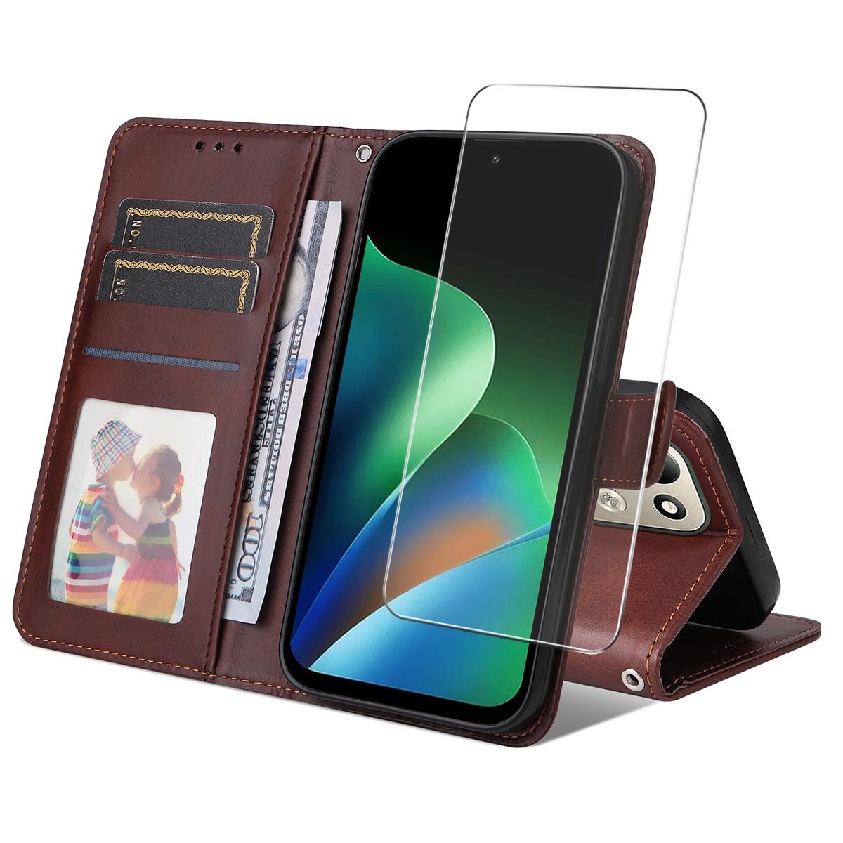 For Redmi Note 17 4G Global 171mm ENKAY Card Wallet Calf Texture Leather Phone Case with Screen Film(Brown)