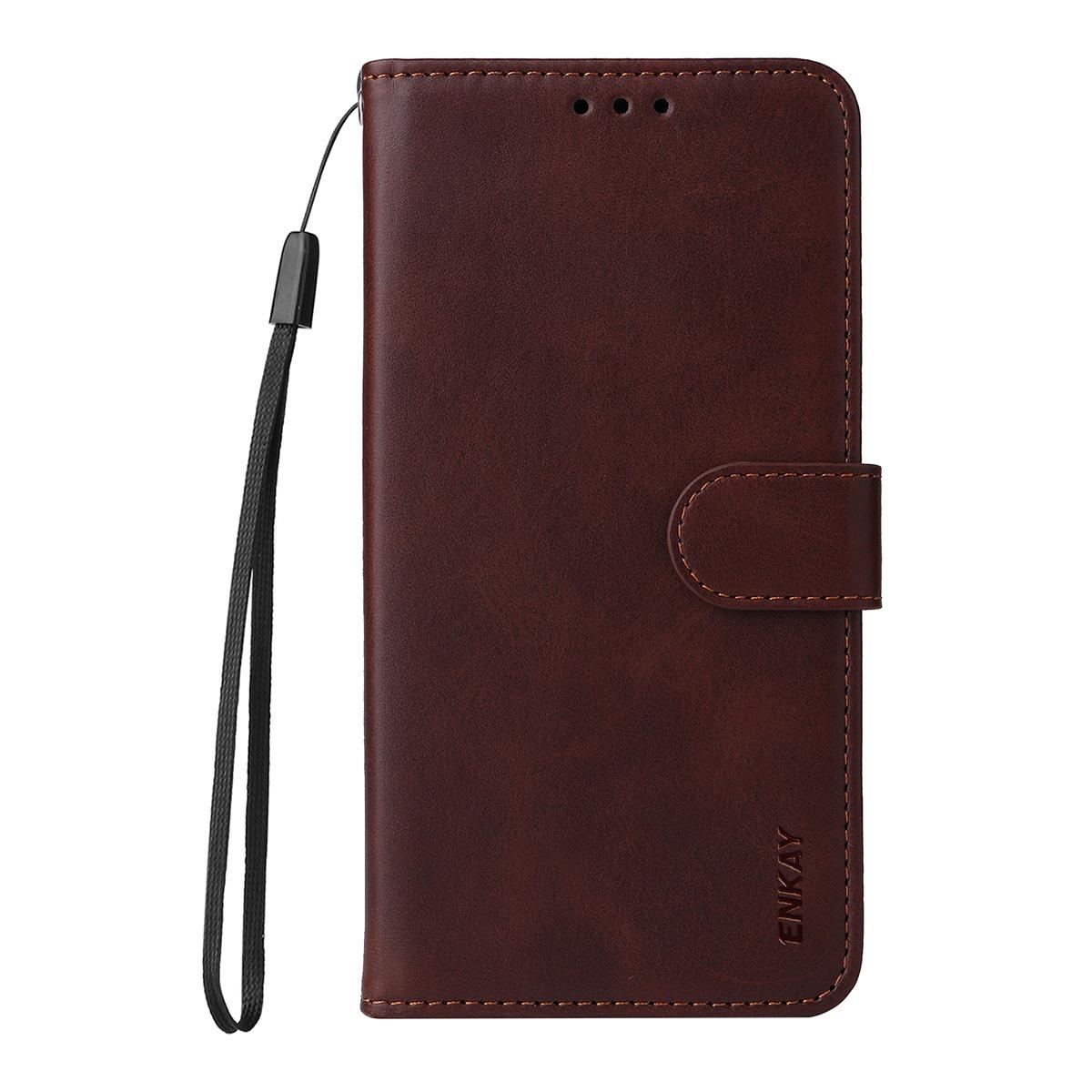 For Redmi Note 17 4G Global 171mm ENKAY Card Wallet Calf Texture Leather Phone Case with Screen Film(Brown)