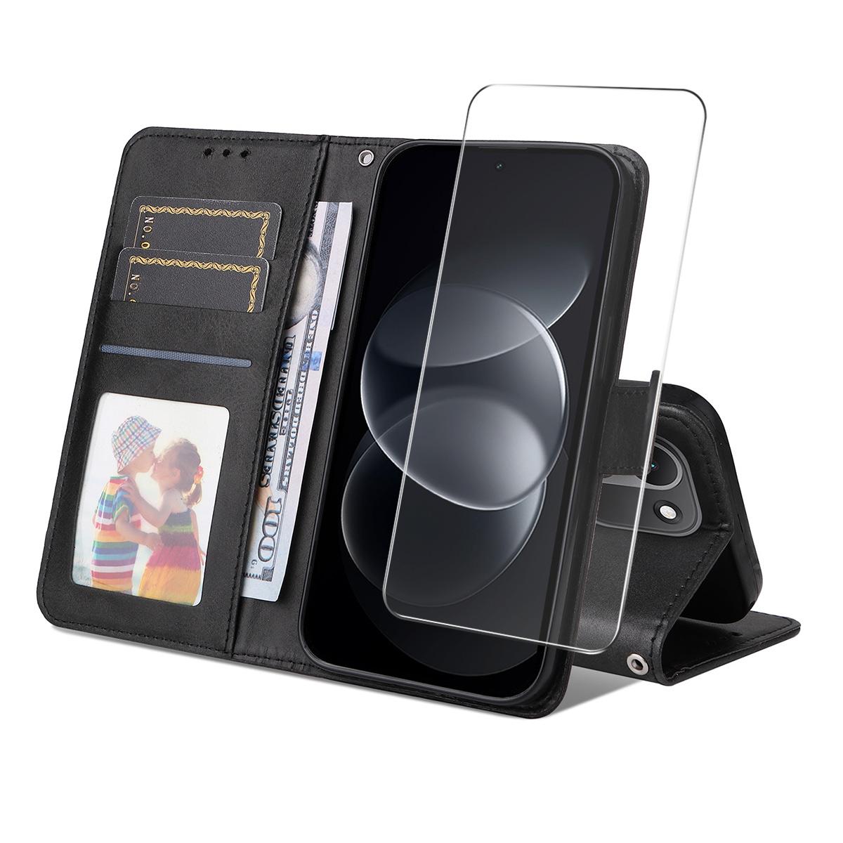 For Redmi Note 17 Pro+ 5G Global163mm ENKAY Card Wallet Calf Texture Leather Phone Case with Screen Film(Black)
