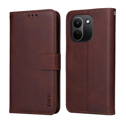 For Redmi Note 17 Pro+ 5G Global163mm ENKAY Card Wallet Calf Texture Leather Phone Case with Screen Film(Black)