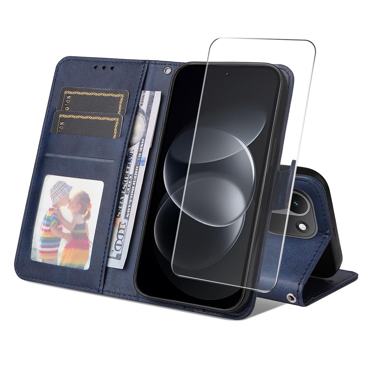 For Redmi Note 17 Pro+ 5G Global163mm ENKAY Card Wallet Calf Texture Leather Phone Case with Screen Film(Blue)