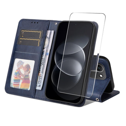 For Redmi Note 17 Pro+ 5G Global163mm ENKAY Card Wallet Calf Texture Leather Phone Case with Screen Film(Blue)