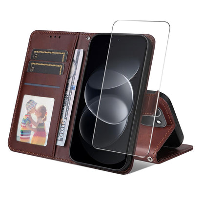 For Redmi Note 17 Pro+ 5G Global163mm ENKAY Card Wallet Calf Texture Leather Phone Case with Screen Film(Brown)