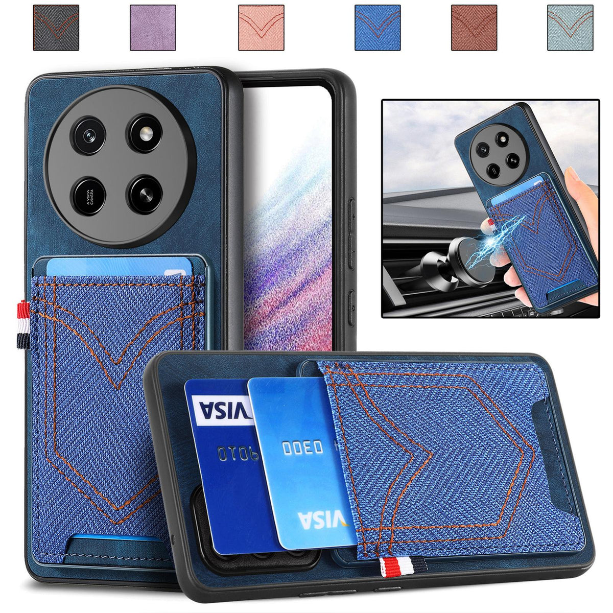 For Honor X80 Pro Max 5G Denim Texture Leather Skin Phone Case with Card Slot - Blue - SYA002772405B