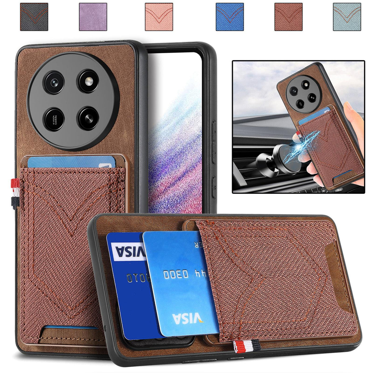 For Honor X80 Pro Max 5G Denim Texture Leather Skin Phone Case with Card Slot - Brown - SYA002772405C