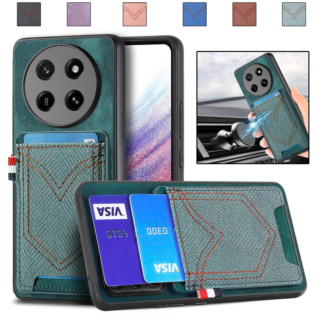 For Honor X80 Pro Max 5G Denim Texture Leather Skin Phone Case with Card Slot - Green - SYA002772405D