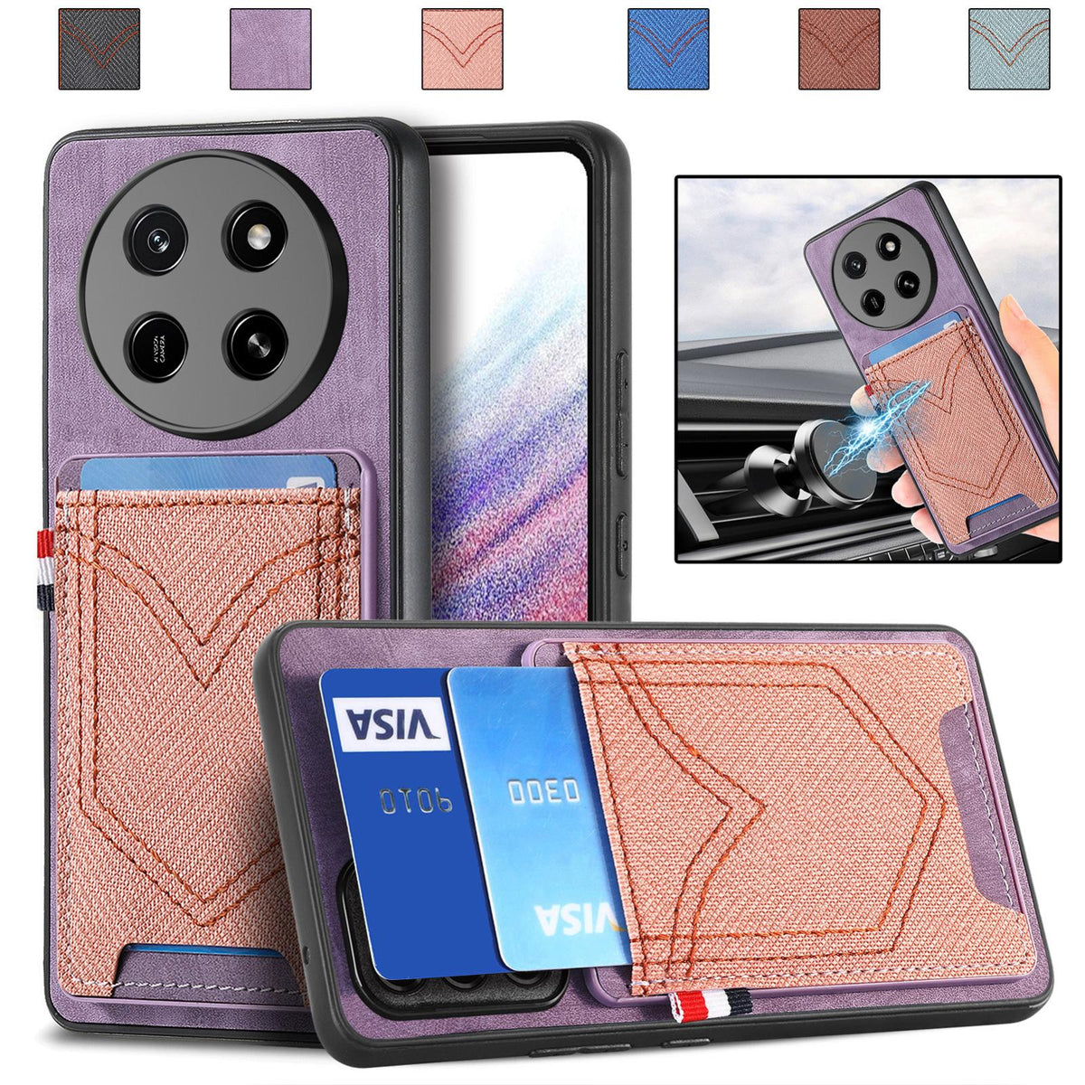 For Honor X80 Pro Max 5G Denim Texture Leather Skin Phone Case with Card Slot - Purple - SYA002772405F