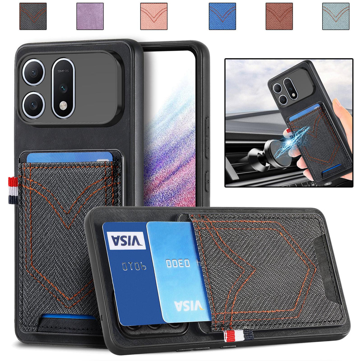 For Honor Win Turbo 5G Denim Texture Leather Skin Phone Case with Card Slot - Black - SYA002772406A