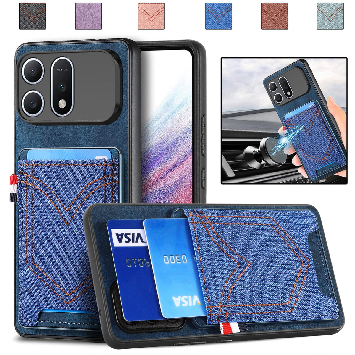 For Honor Win Turbo 5G Denim Texture Leather Skin Phone Case with Card Slot - Blue - SYA002772406B
