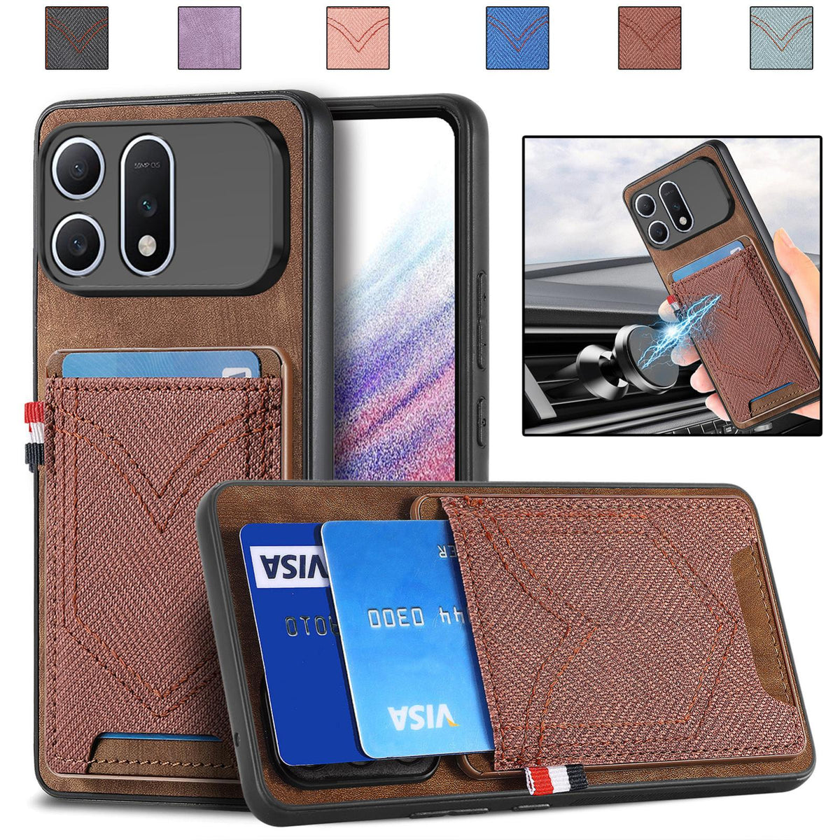 For Honor Win Turbo 5G Denim Texture Leather Skin Phone Case with Card Slot - Brown - SYA002772406C