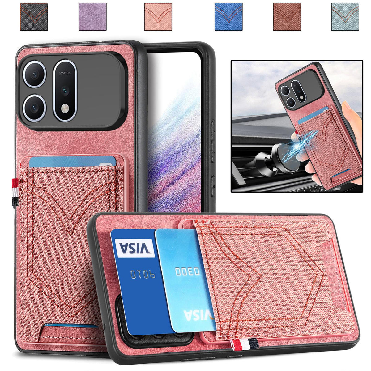 For Honor Win Turbo 5G Denim Texture Leather Skin Phone Case with Card Slot - Pink - SYA002772406E