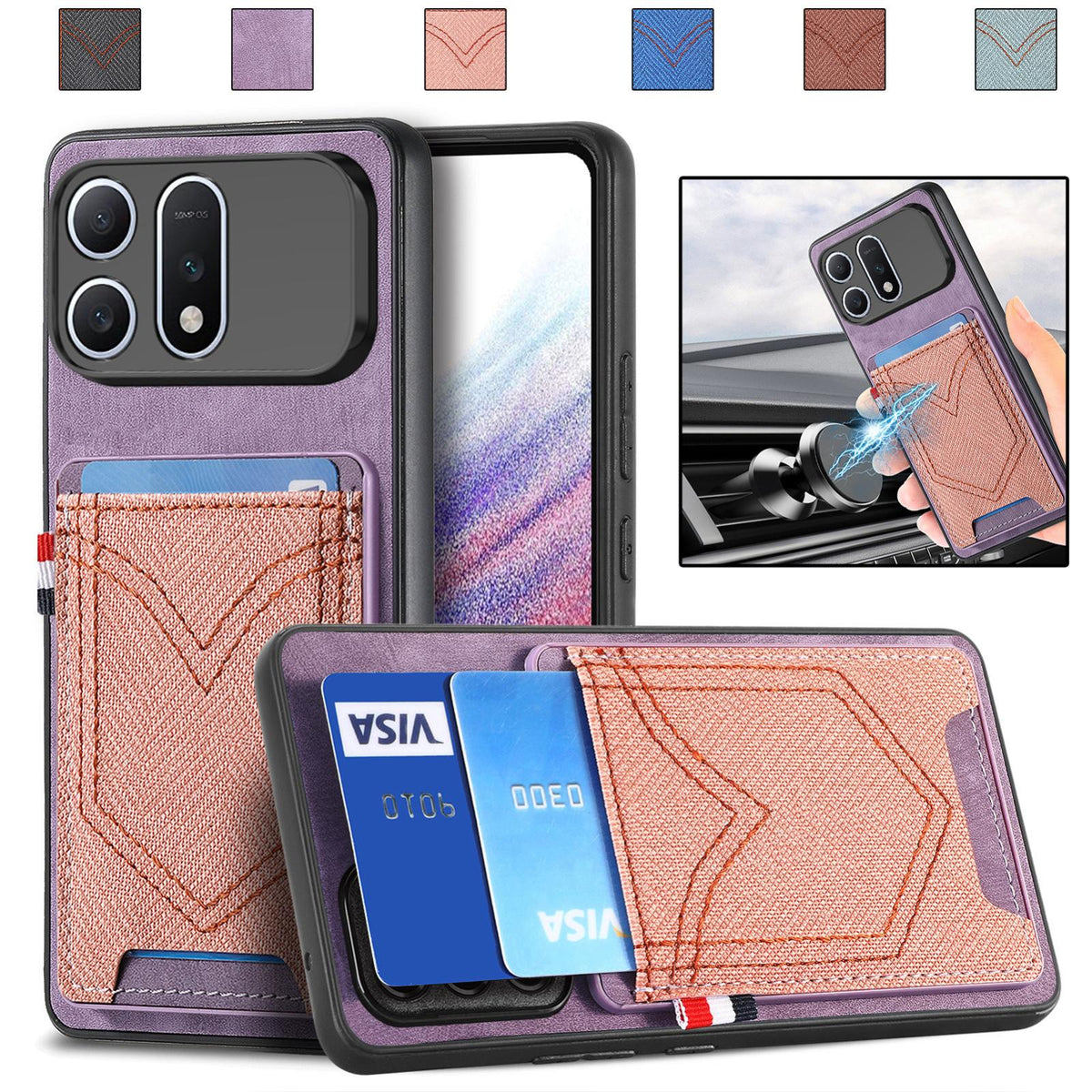 For Honor Win Turbo 5G Denim Texture Leather Skin Phone Case with Card Slot - Purple - SYA002772406F