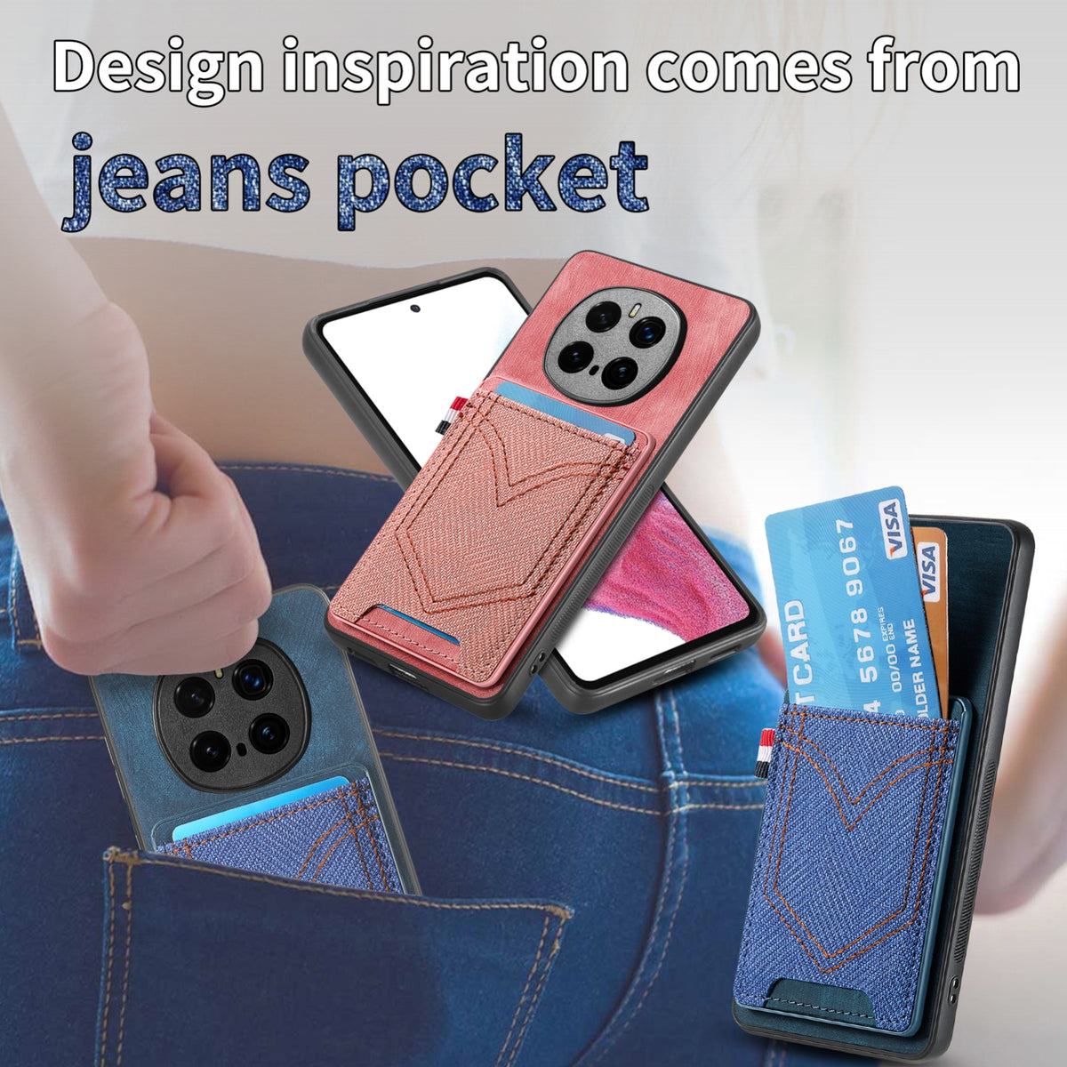 For Honor Win Turbo 5G Denim Texture Leather Skin Phone Case with Card Slot - Black - SYA002772406A