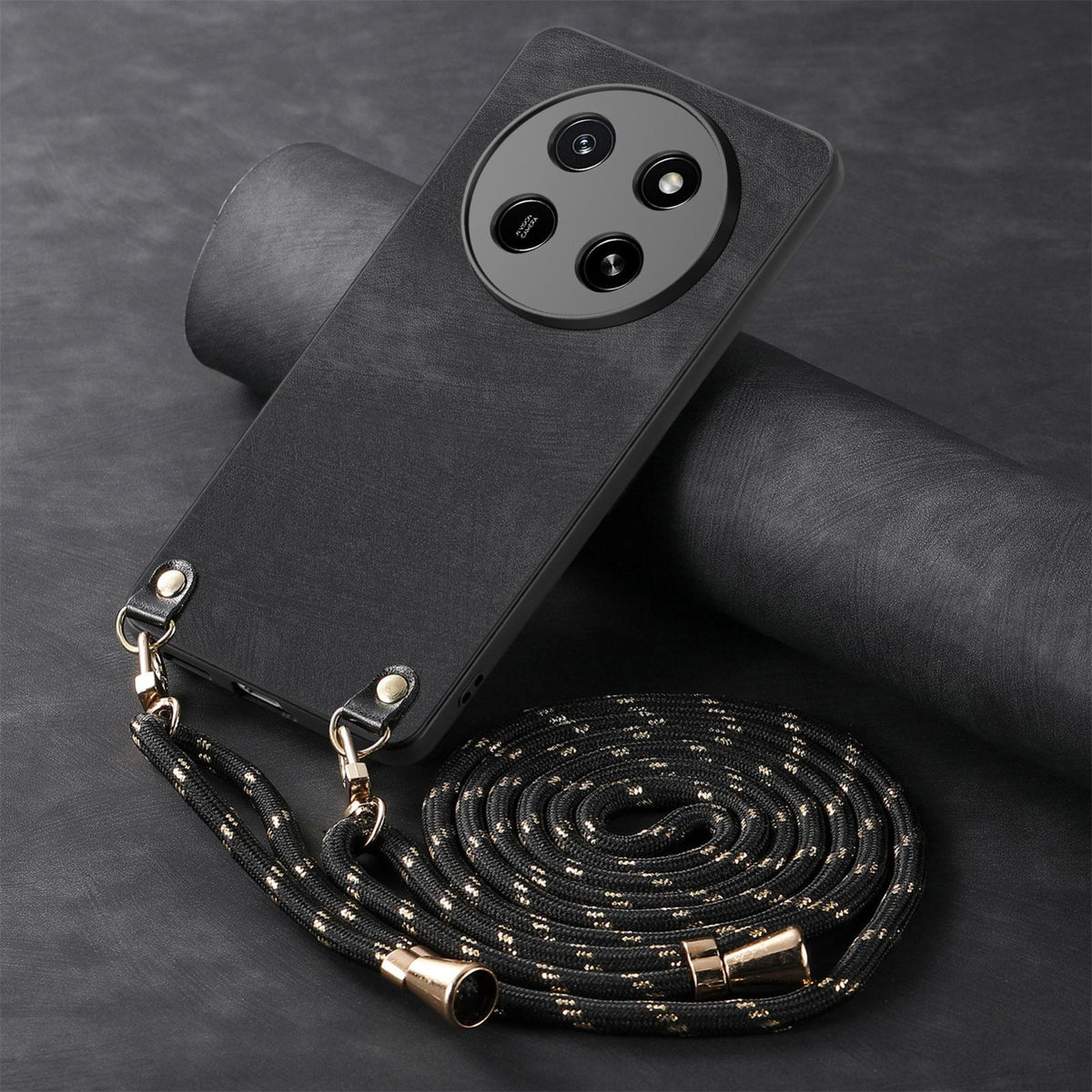 For Honor X80 Pro Max 5G Vintage Leather PC Back Cover Phone Case with Crossbody Strap - Black - SYA002772605B