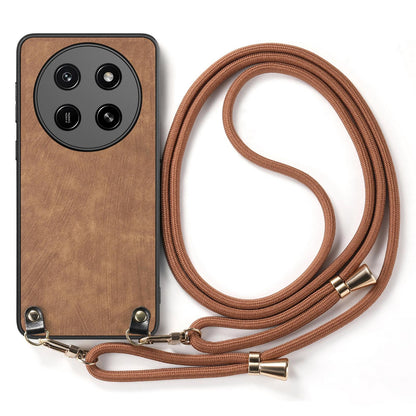 For Honor X80 Pro Max 5G Vintage Leather PC Back Cover Phone Case with Crossbody Strap - Brown - SYA002772605C