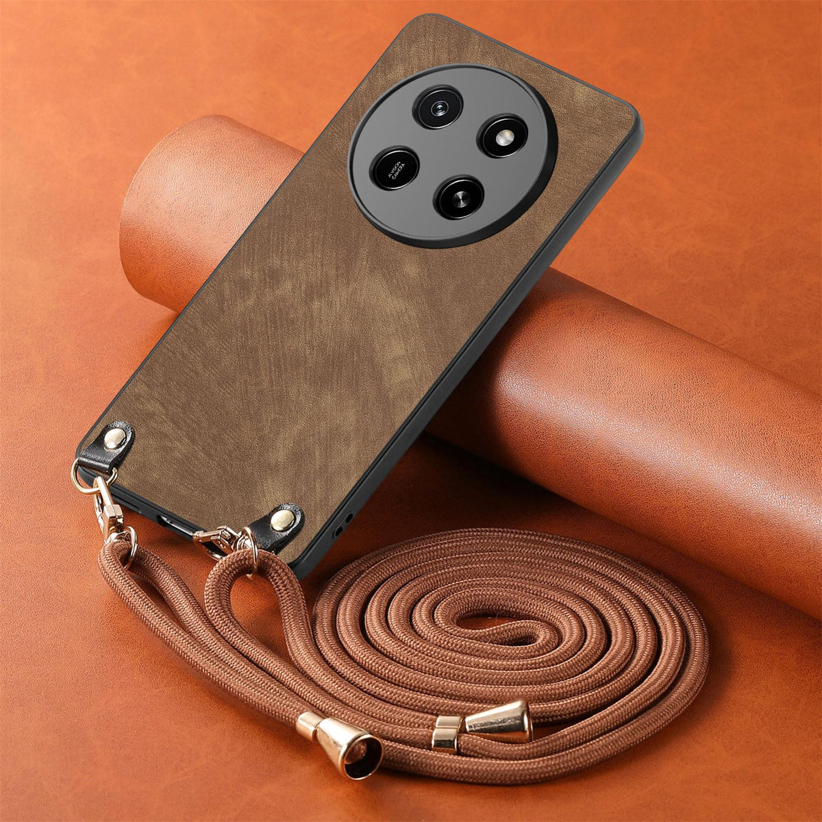For Honor X80 Pro Max 5G Vintage Leather PC Back Cover Phone Case with Crossbody Strap - Brown - SYA002772605C