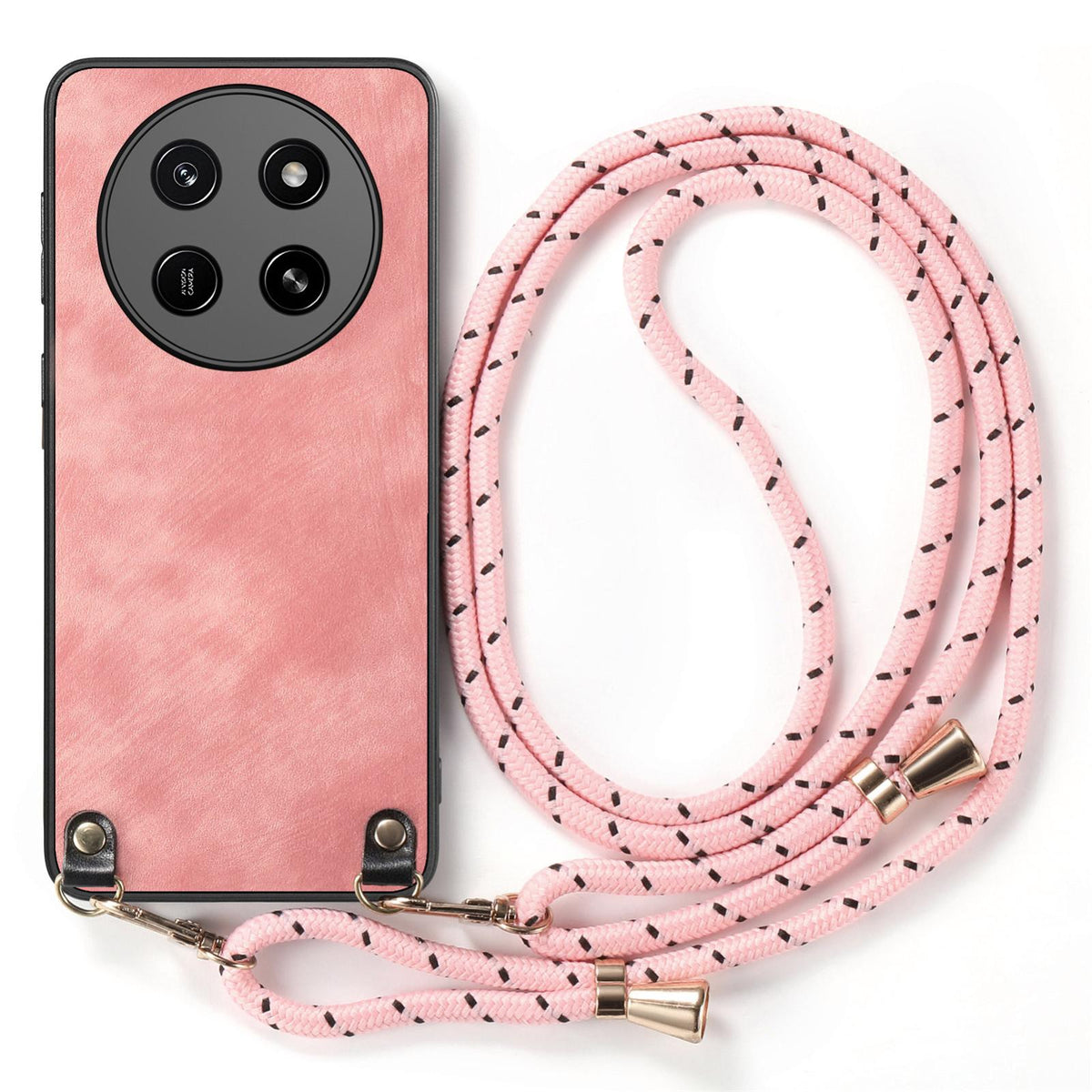 For Honor X80 Pro Max 5G Vintage Leather PC Back Cover Phone Case with Crossbody Strap - Pink - SYA002772605D