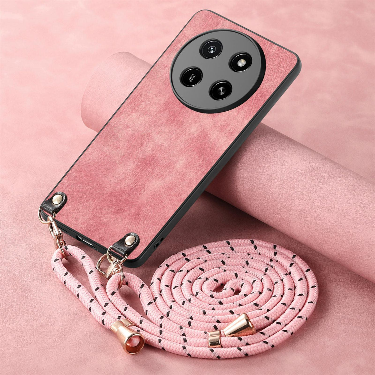For Honor X80 Pro Max 5G Vintage Leather PC Back Cover Phone Case with Crossbody Strap - Pink - SYA002772605D