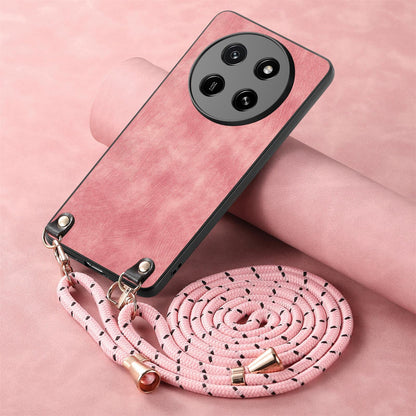 For Honor X80 Pro Max 5G Vintage Leather PC Back Cover Phone Case with Crossbody Strap - Pink - SYA002772605D