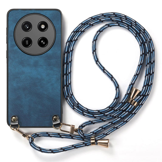 For Honor X80 Pro Max 5G Vintage Leather PC Back Cover Phone Case with Crossbody Strap - Blue - SYA002772605F