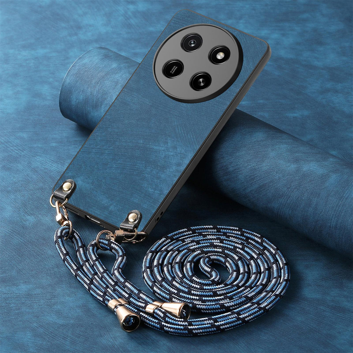 For Honor X80 Pro Max 5G Vintage Leather PC Back Cover Phone Case with Crossbody Strap - Blue - SYA002772605F