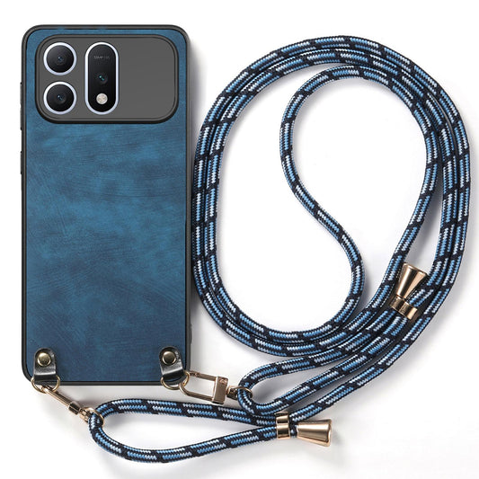 For Honor Win Turbo 5G Vintage Leather PC Back Cover Phone Case with Crossbody Strap - Blue - SYA002772606F