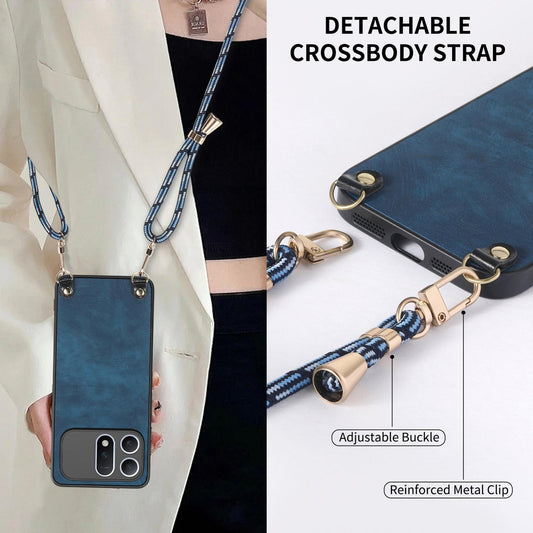 For Honor Win Turbo 5G Vintage Leather PC Back Cover Phone Case with Crossbody Strap - Blue - SYA002772606F