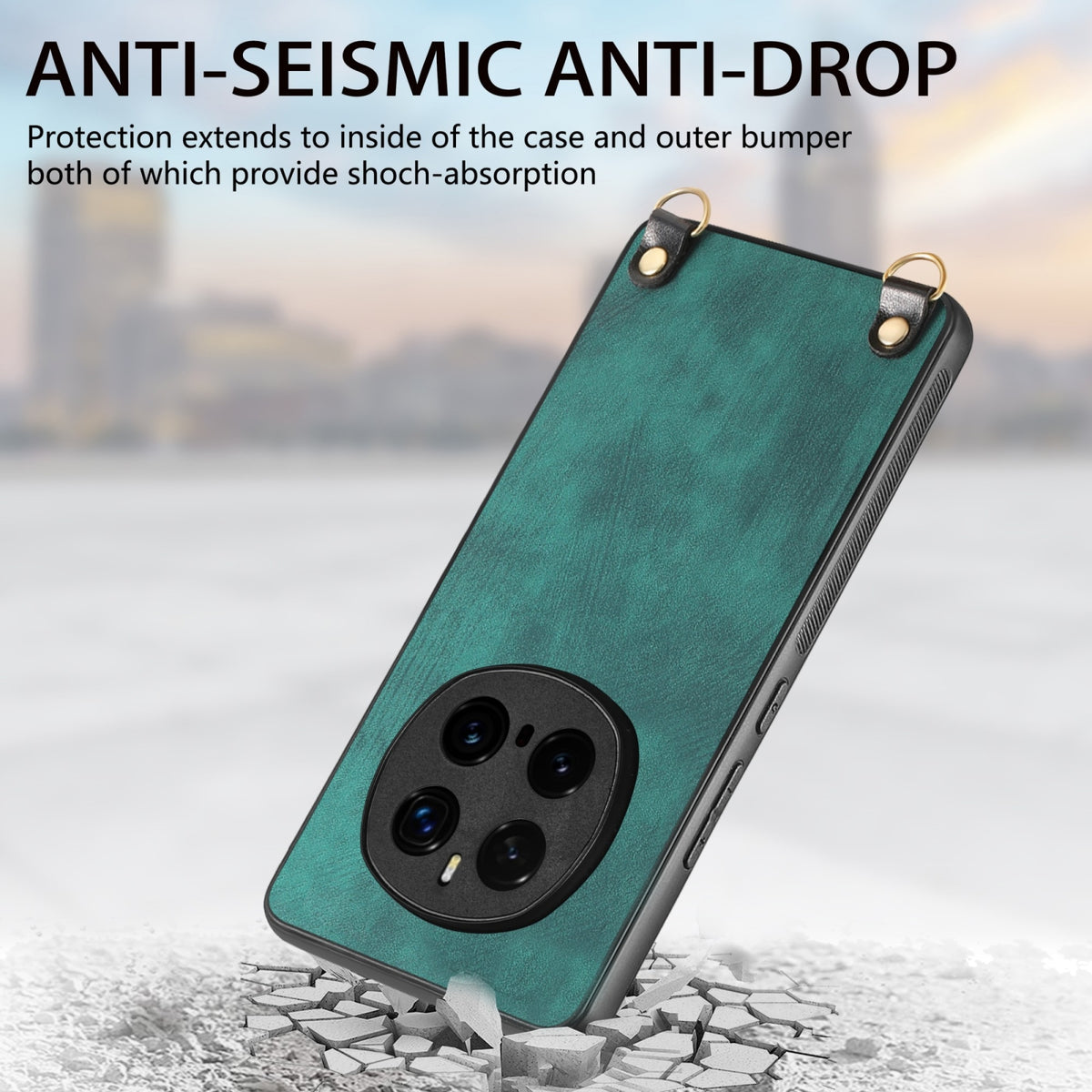 For Honor X80 Pro Max 5G Vintage Leather PC Back Cover Phone Case with Crossbody Strap - Green - SYA002772605A