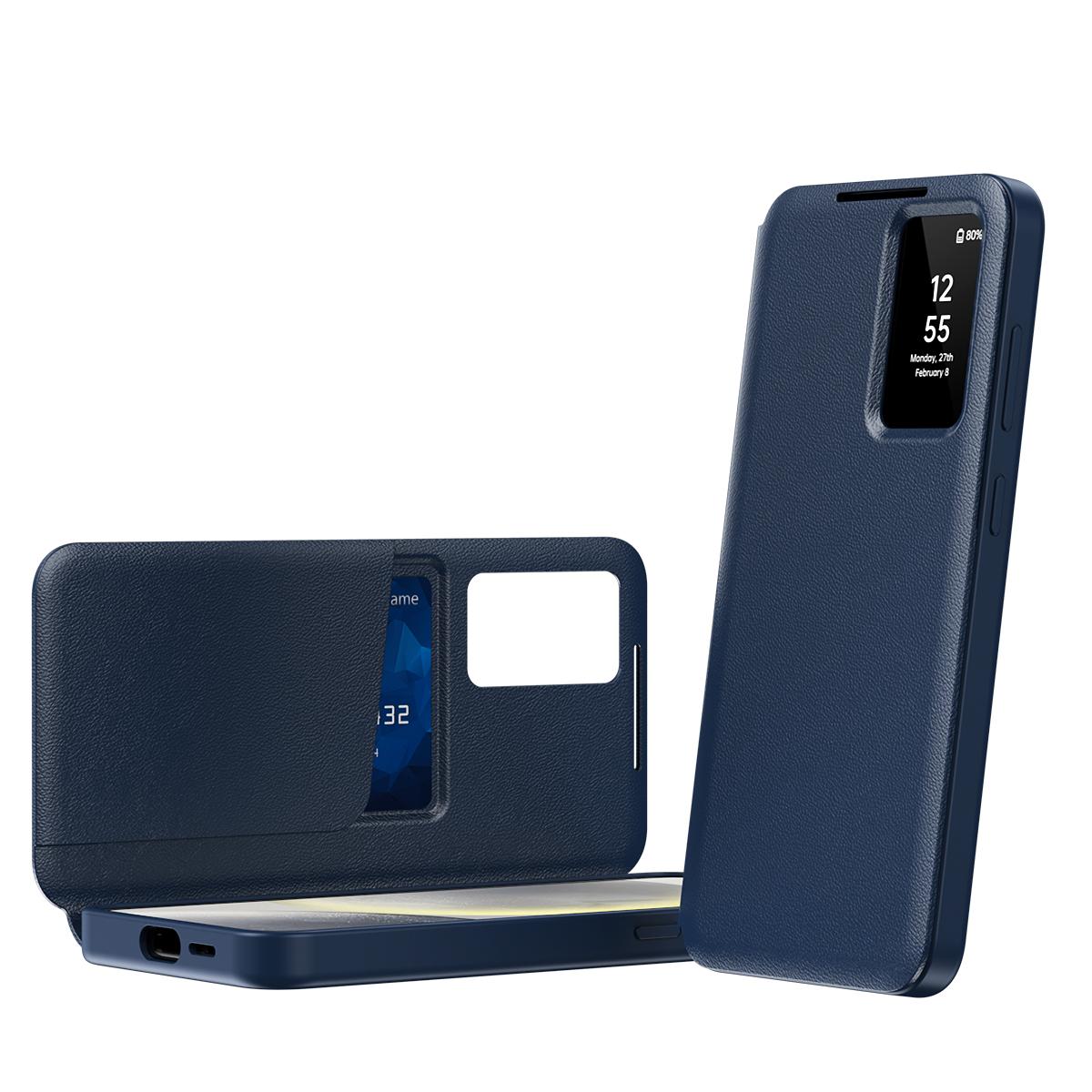 For Galaxy S26 FE 5G Smart View Window Leather Phone Case with Card Slot - Blue - SYA002774131A