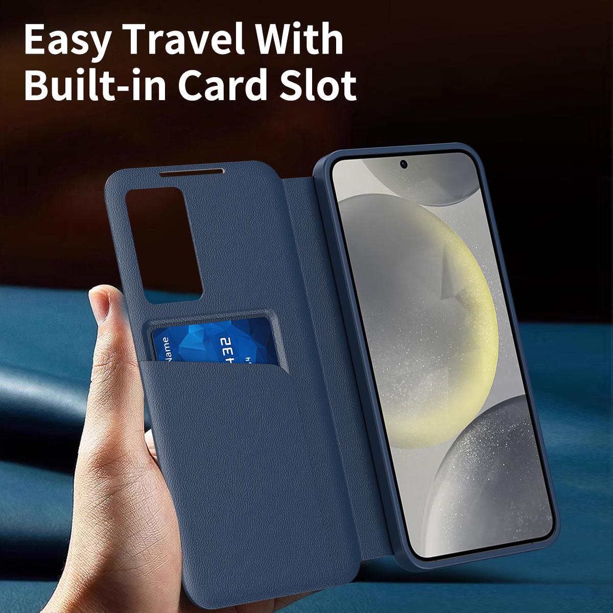 For Galaxy S26 FE 5G Smart View Window Leather Phone Case with Card Slot - Blue - SYA002774131A