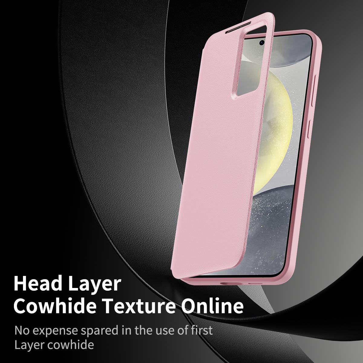 For Galaxy S26 FE 5G Smart View Window Leather Phone Case with Card Slot - Pink - SYA002774131B