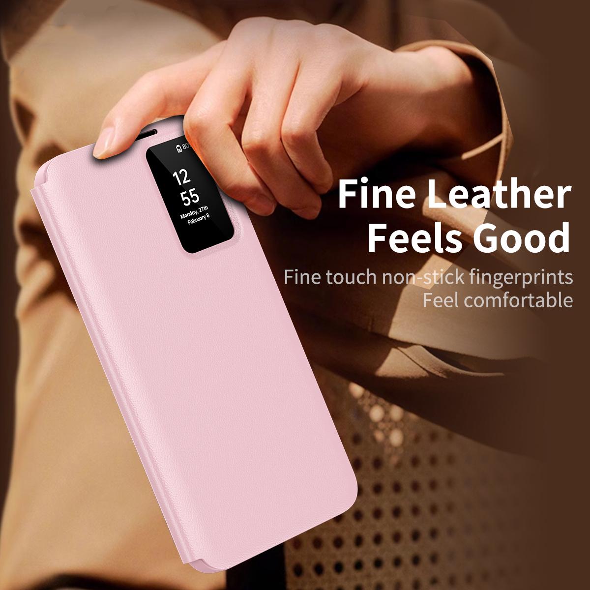 For Galaxy S26 FE 5G Smart View Window Leather Phone Case with Card Slot - Pink - SYA002774131B