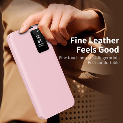 For Galaxy S26 FE 5G Smart View Window Leather Phone Case with Card Slot - Pink - SYA002774131B