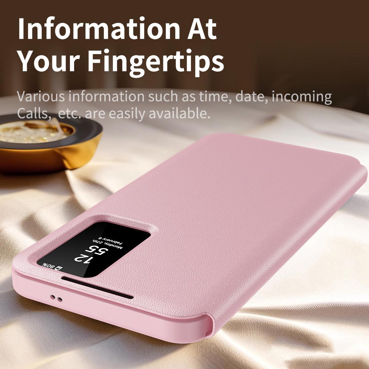 For Galaxy S26 FE 5G Smart View Window Leather Phone Case with Card Slot - Pink - SYA002774131B