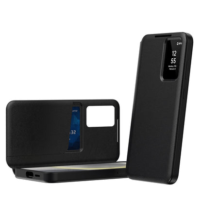 For Galaxy S26 FE 5G Smart View Window Leather Phone Case with Card Slot - Black - SYA002774131C