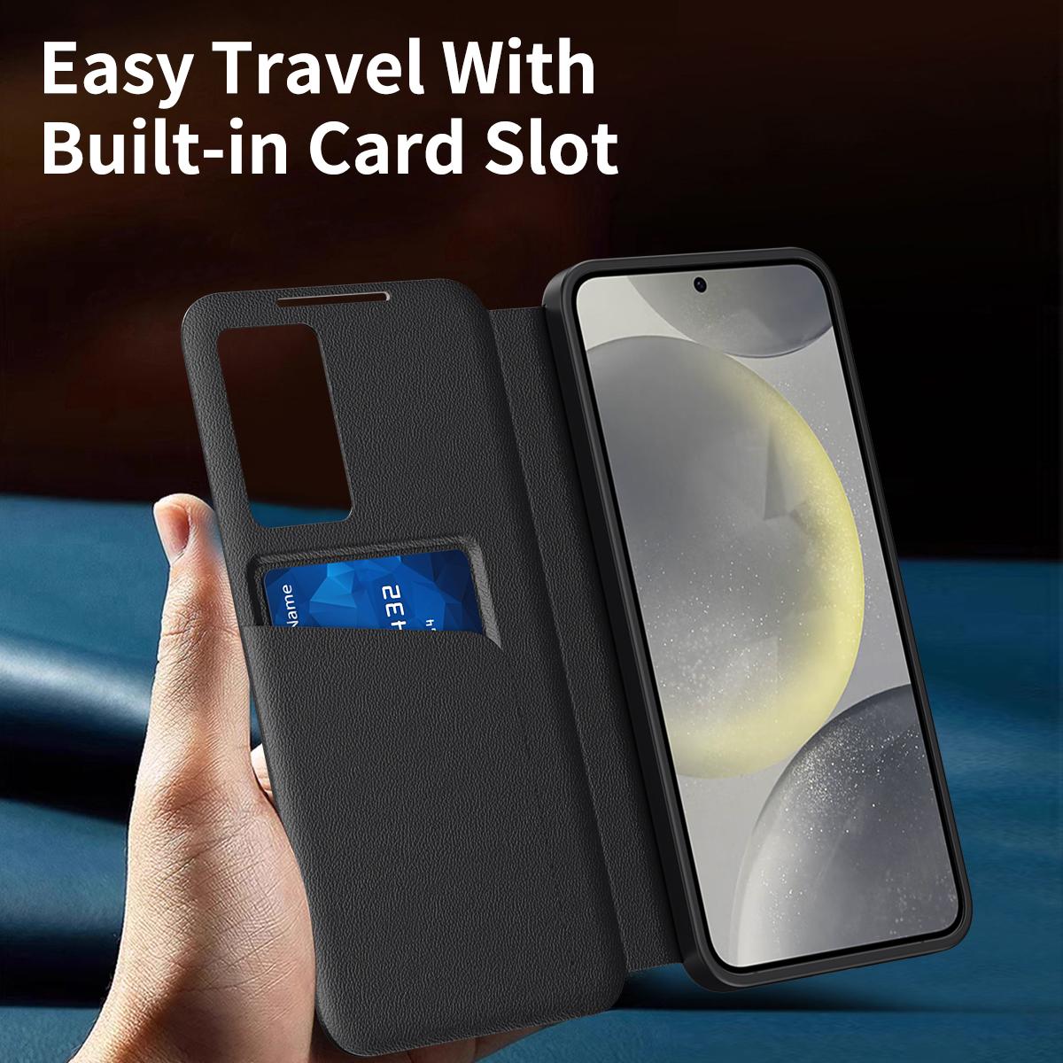 For Galaxy S26 FE 5G Smart View Window Leather Phone Case with Card Slot - Black - SYA002774131C
