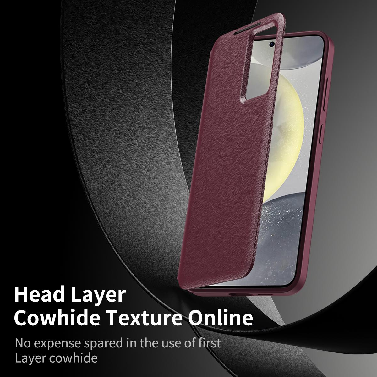 For Galaxy S26 FE 5G Smart View Window Leather Phone Case with Card Slot - Red - SYA002774131D